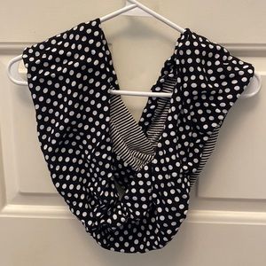 Infinity scarf, black and white stripes and polka dots